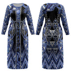 Aotearoa Ngati Kahungunu Couples Matching Long Sleeve Bodycon Dress and Long Sleeve Button Shirt Maori Tribal Blue Paua Shell Pattern