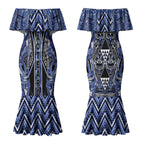 Aotearoa Ngati Kahungunu Couples Matching Mermaid Dress and Hawaiian Shirt Maori Tribal Blue Paua Shell Pattern