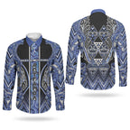 Aotearoa Ngati Kahungunu Couples Matching Mermaid Dress and Long Sleeve Button Shirt Maori Tribal Blue Paua Shell Pattern