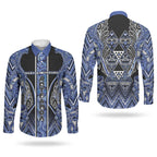 Aotearoa Ngati Kahungunu Couples Matching Off Shoulder Maxi Dress and Long Sleeve Button Shirt Maori Tribal Blue Paua Shell Pattern