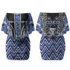 Aotearoa Ngati Kahungunu Couples Matching Off Shoulder Short Dress and Hawaiian Shirt Maori Tribal Blue Paua Shell Pattern
