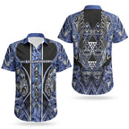 Aotearoa Ngati Kahungunu Couples Matching Off Shoulder Short Dress and Hawaiian Shirt Maori Tribal Blue Paua Shell Pattern