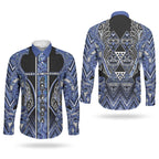 Aotearoa Ngati Kahungunu Couples Matching Short Sleeve Bodycon Dress and Long Sleeve Button Shirt Maori Tribal Blue Paua Shell Pattern