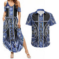 Aotearoa Ngati Kahungunu Couples Matching Summer Maxi Dress and Hawaiian Shirt Maori Tribal Blue Paua Shell Pattern