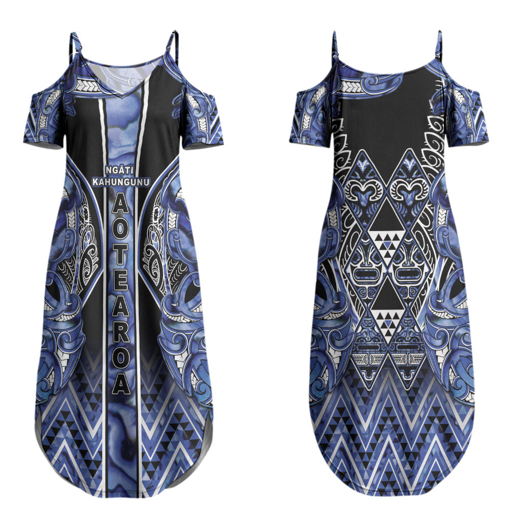 Aotearoa Ngati Kahungunu Couples Matching Summer Maxi Dress and Hawaiian Shirt Maori Tribal Blue Paua Shell Pattern