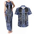 Aotearoa Ngati Kahungunu Couples Matching Tank Maxi Dress and Hawaiian Shirt Maori Tribal Blue Paua Shell Pattern