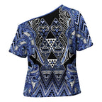 Aotearoa Ngati Kahungunu Cross Shoulder Shirt Maori Tribal Blue Paua Shell Pattern