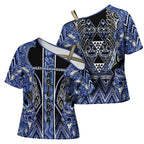 Aotearoa Ngati Kahungunu Cross Shoulder Shirt Maori Tribal Blue Paua Shell Pattern