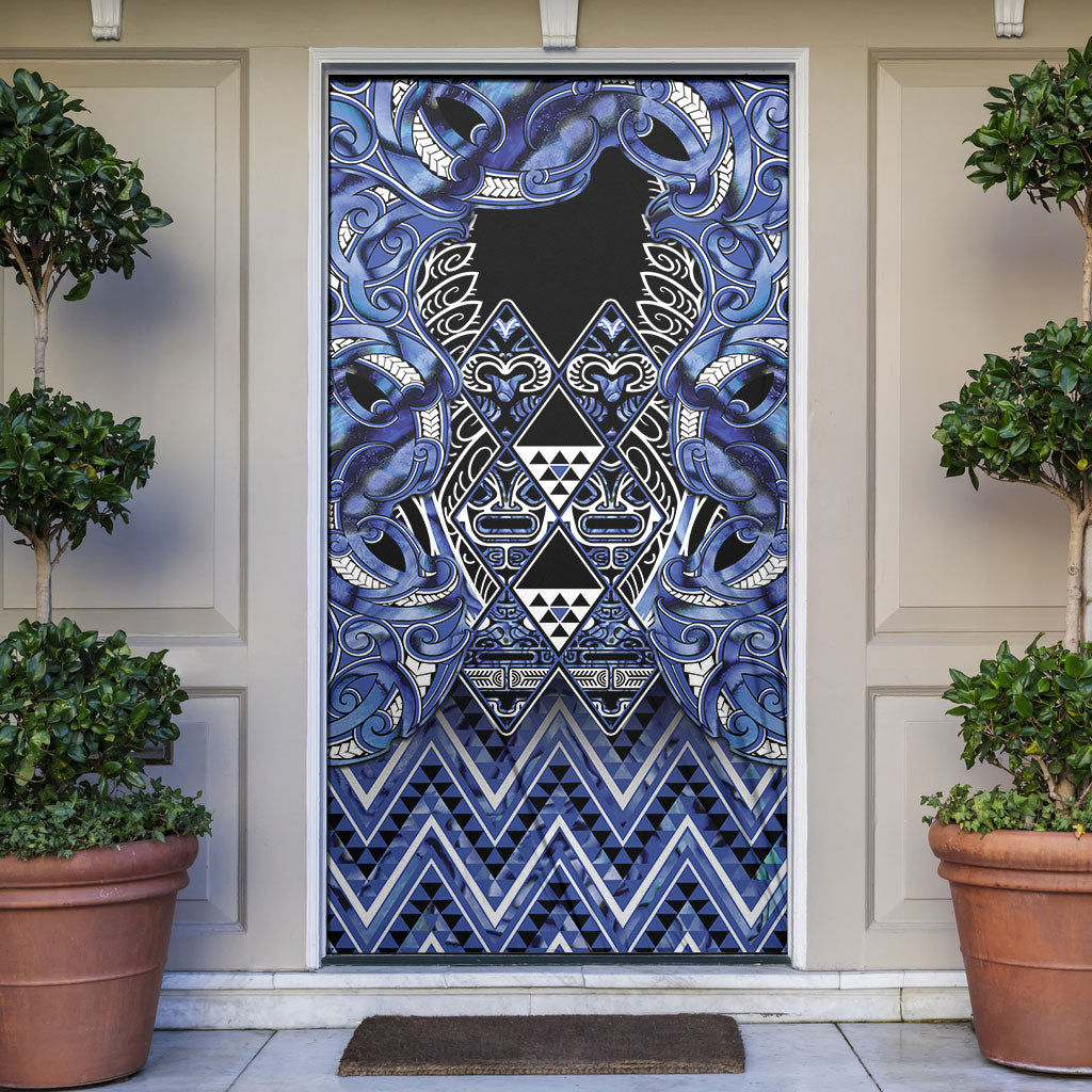 Aotearoa Ngati Kahungunu Door Cover Maori Tribal Blue Paua Shell Pattern