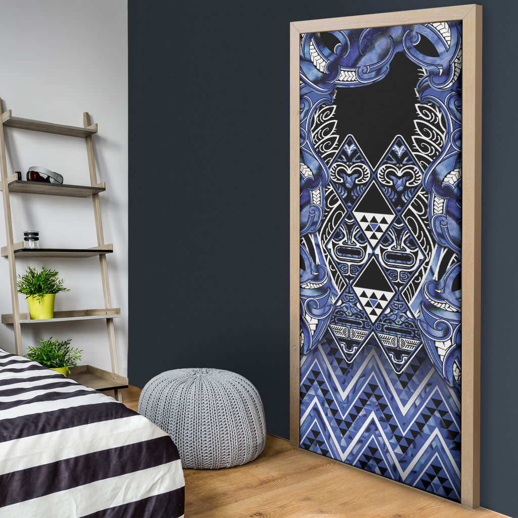 Aotearoa Ngati Kahungunu Door Cover Maori Tribal Blue Paua Shell Pattern