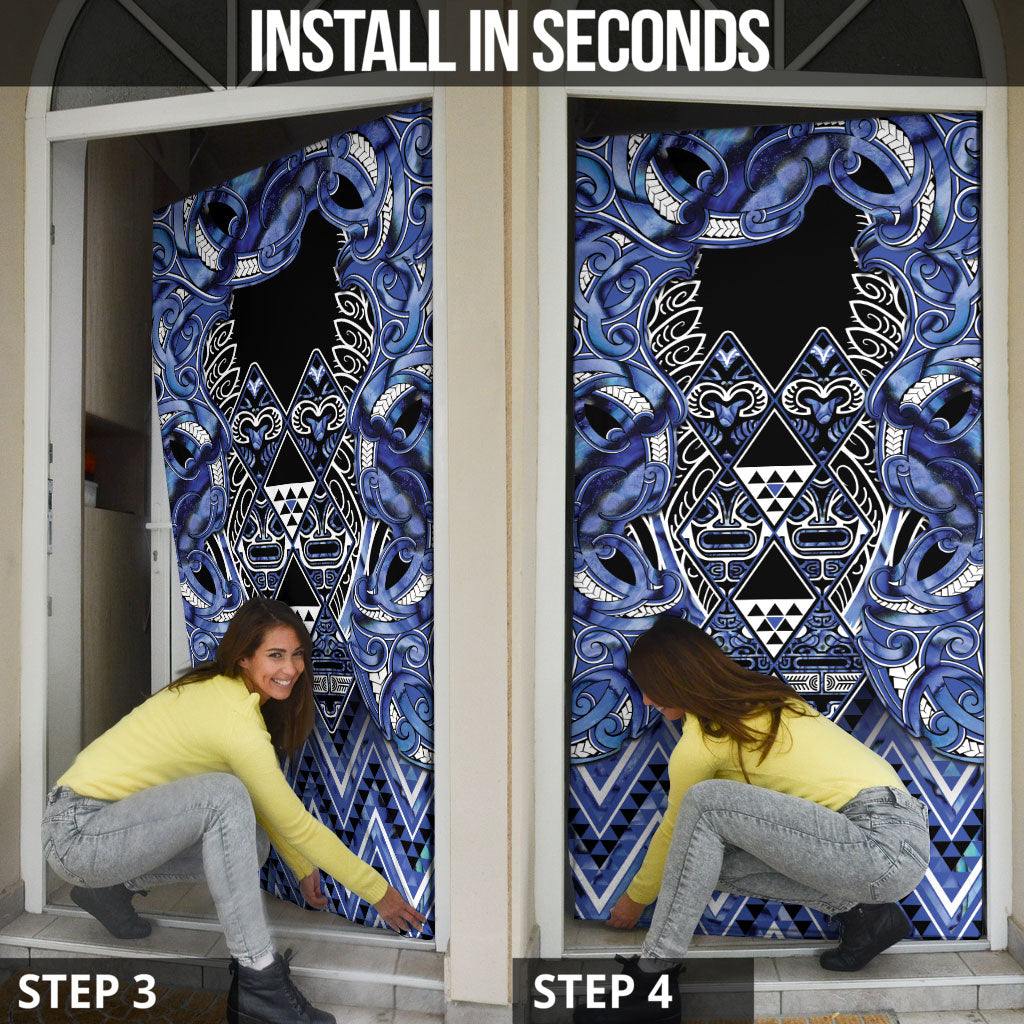 Aotearoa Ngati Kahungunu Door Cover Maori Tribal Blue Paua Shell Pattern