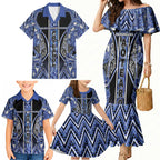 Aotearoa Ngati Kahungunu Family Matching Mermaid Dress and Hawaiian Shirt Maori Tribal Blue Paua Shell Pattern