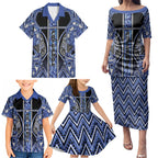 Aotearoa Ngati Kahungunu Family Matching Puletasi and Hawaiian Shirt Maori Tribal Blue Paua Shell Pattern