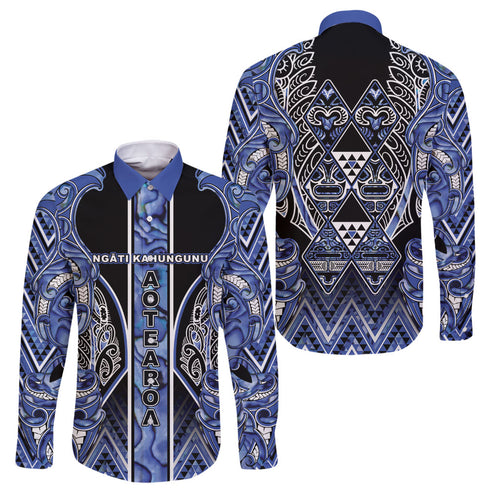 Aotearoa Ngati Kahungunu Family Matching Summer Maxi Dress and Hawaiian Shirt Maori Tribal Blue Paua Shell Pattern