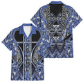 Aotearoa Ngati Kahungunu Family Matching Tank Maxi Dress and Hawaiian Shirt Maori Tribal Blue Paua Shell Pattern