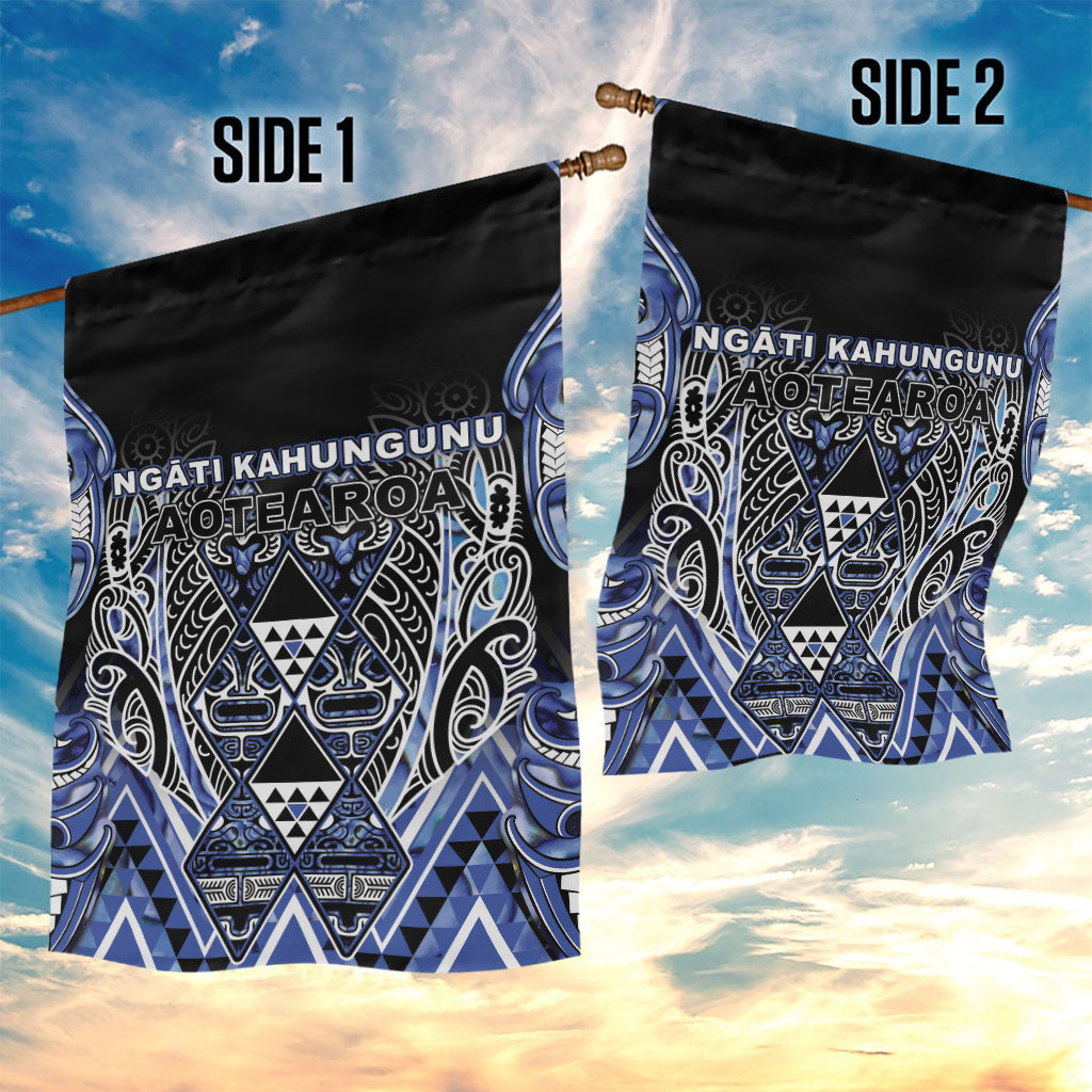 Aotearoa Ngati Kahungunu Garden Flag Maori Tribal Blue Paua Shell Pattern