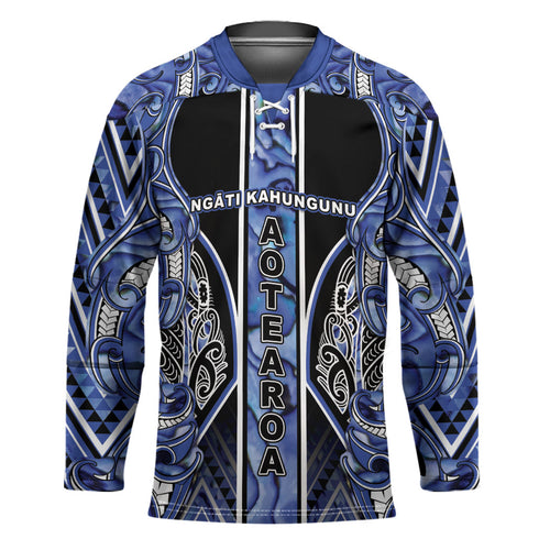 Aotearoa Ngati Kahungunu Hockey Jersey Maori Tribal Blue Paua Shell Pattern