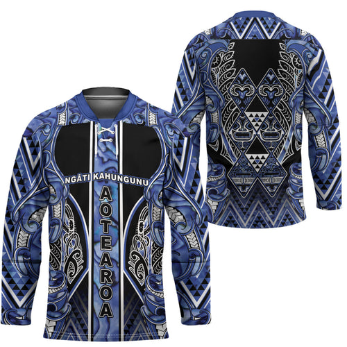 Aotearoa Ngati Kahungunu Hockey Jersey Maori Tribal Blue Paua Shell Pattern