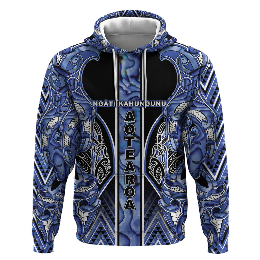 Aotearoa Ngati Kahungunu Hoodie Maori Tribal Blue Paua Shell Pattern