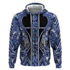 Aotearoa Ngati Kahungunu Hoodie Maori Tribal Blue Paua Shell Pattern