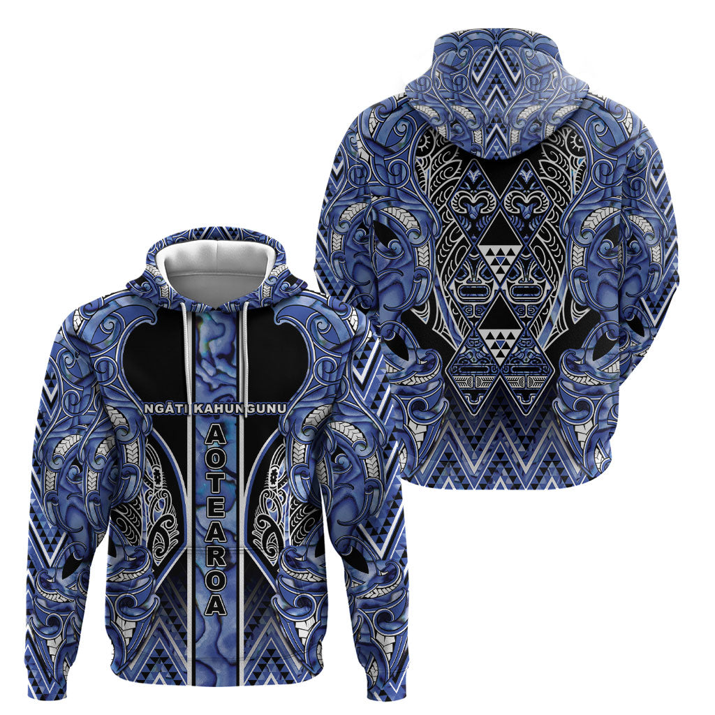 Aotearoa Ngati Kahungunu Hoodie Maori Tribal Blue Paua Shell Pattern