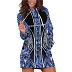 Aotearoa Ngati Kahungunu Hoodie Dress Maori Tribal Blue Paua Shell Pattern