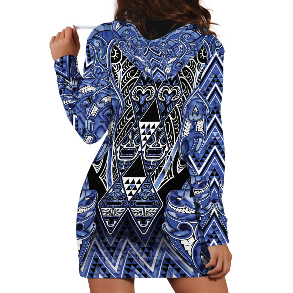 Aotearoa Ngati Kahungunu Hoodie Dress Maori Tribal Blue Paua Shell Pattern