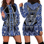Aotearoa Ngati Kahungunu Hoodie Dress Maori Tribal Blue Paua Shell Pattern