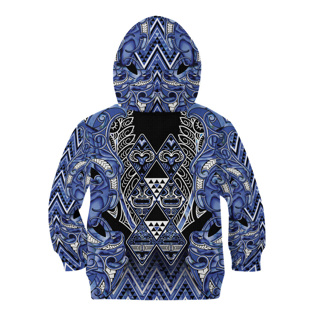 Aotearoa Ngati Kahungunu Kid Hoodie Maori Tribal Blue Paua Shell Pattern