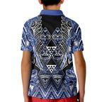 Aotearoa Ngati Kahungunu Kid Polo Shirt Maori Tribal Blue Paua Shell Pattern