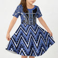 Aotearoa Ngati Kahungunu Kid Short Sleeve Dress Maori Tribal Blue Paua Shell Pattern