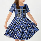 Aotearoa Ngati Kahungunu Kid Short Sleeve Dress Maori Tribal Blue Paua Shell Pattern