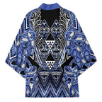 Aotearoa Ngati Kahungunu Kimono Maori Tribal Blue Paua Shell Pattern