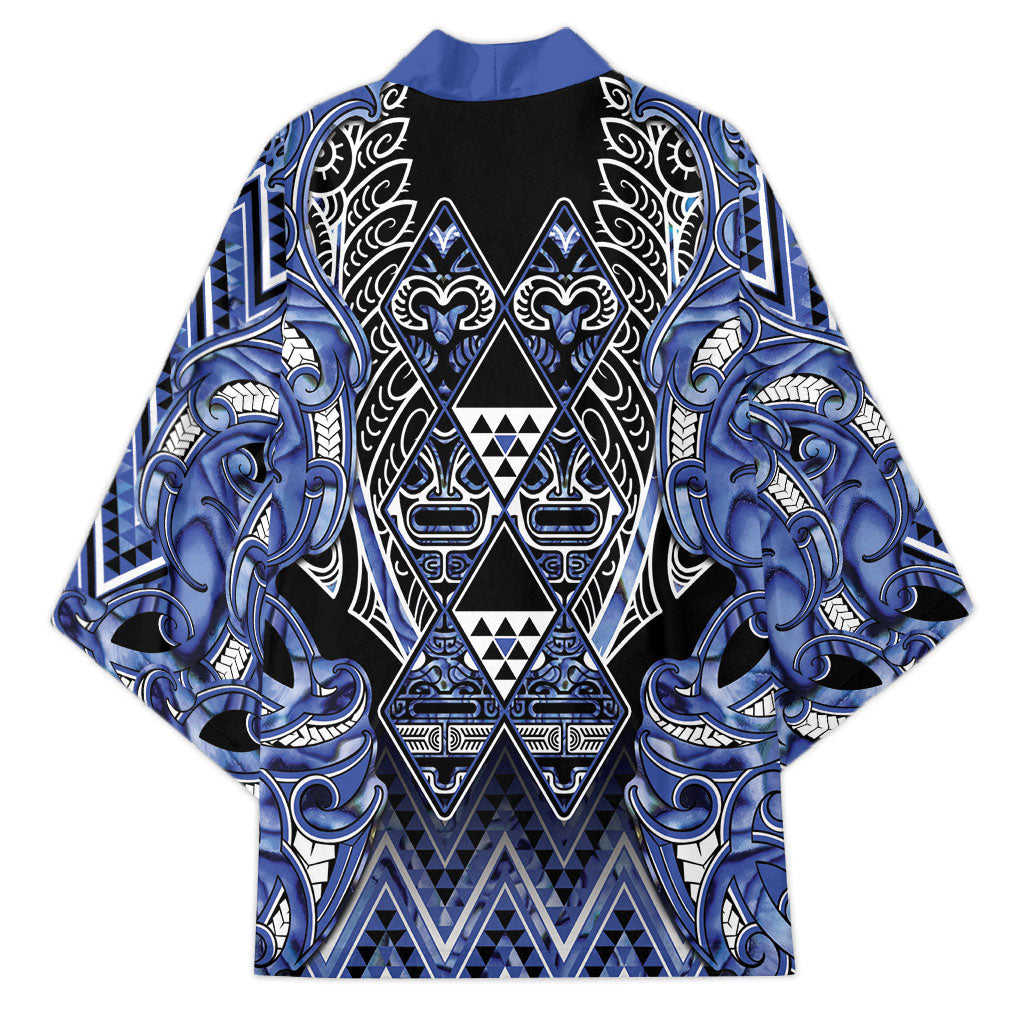 Aotearoa Ngati Kahungunu Kimono Maori Tribal Blue Paua Shell Pattern