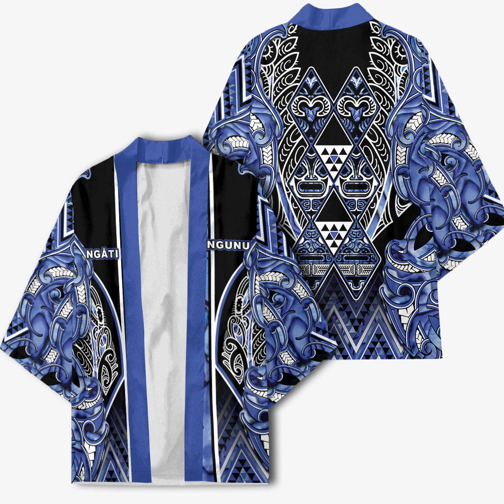 Aotearoa Ngati Kahungunu Kimono Maori Tribal Blue Paua Shell Pattern