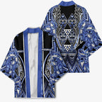 Aotearoa Ngati Kahungunu Kimono Maori Tribal Blue Paua Shell Pattern