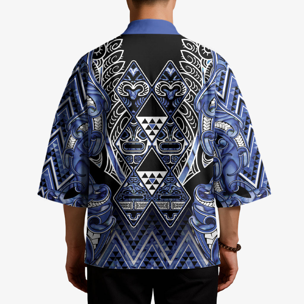 Aotearoa Ngati Kahungunu Kimono Maori Tribal Blue Paua Shell Pattern