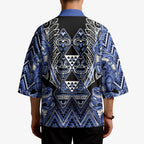Aotearoa Ngati Kahungunu Kimono Maori Tribal Blue Paua Shell Pattern