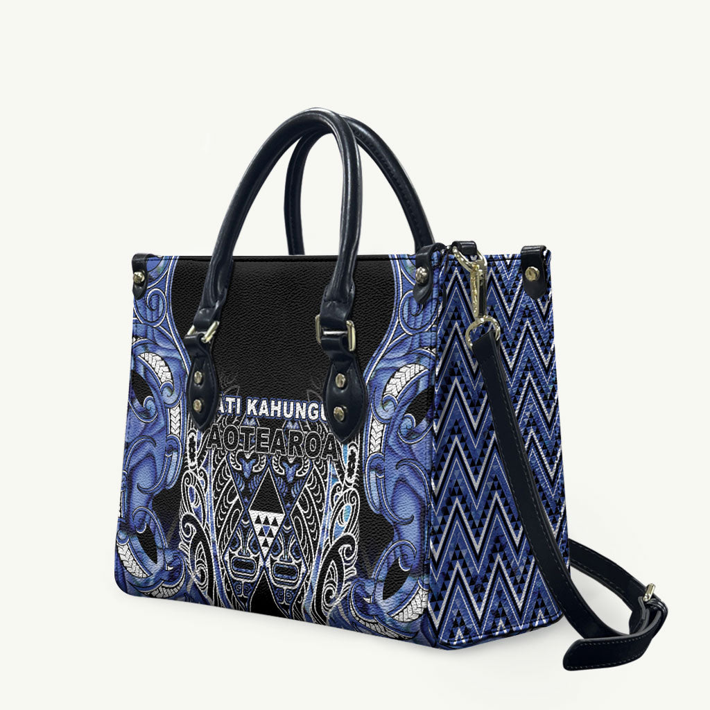 Aotearoa Ngati Kahungunu Leather Bag Maori Tribal Blue Paua Shell Pattern