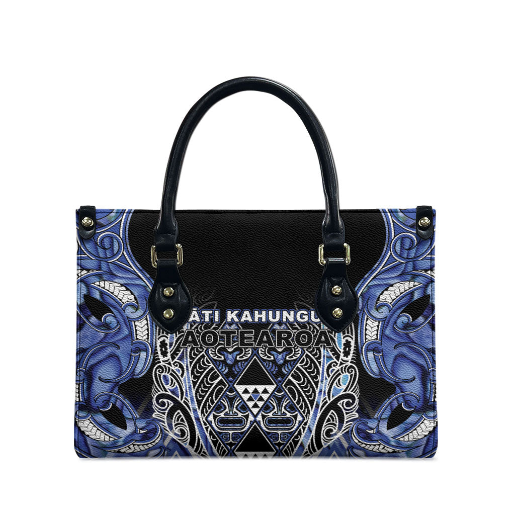 Aotearoa Ngati Kahungunu Leather Bag Maori Tribal Blue Paua Shell Pattern