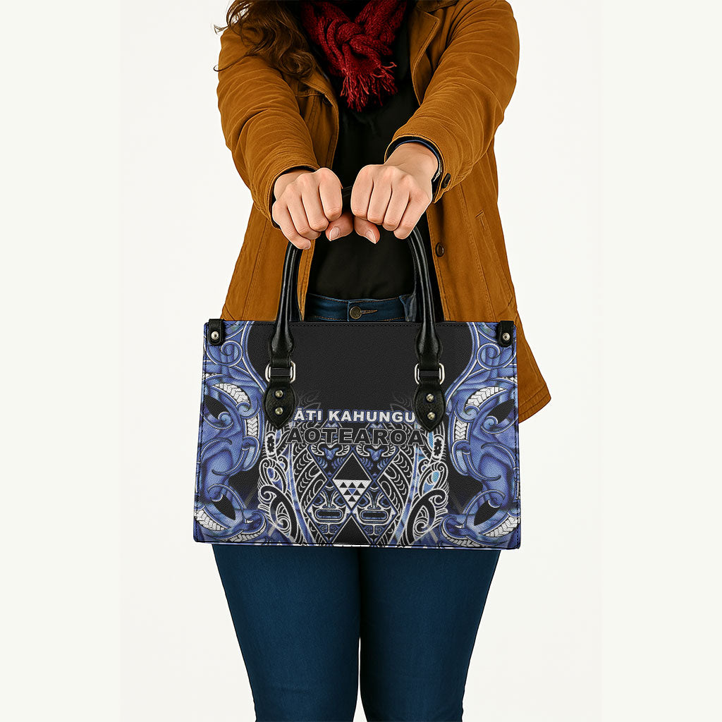 Aotearoa Ngati Kahungunu Leather Bag Maori Tribal Blue Paua Shell Pattern