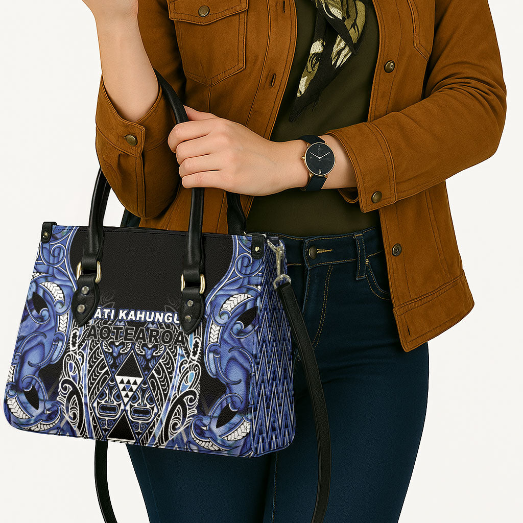 Aotearoa Ngati Kahungunu Leather Bag Maori Tribal Blue Paua Shell Pattern