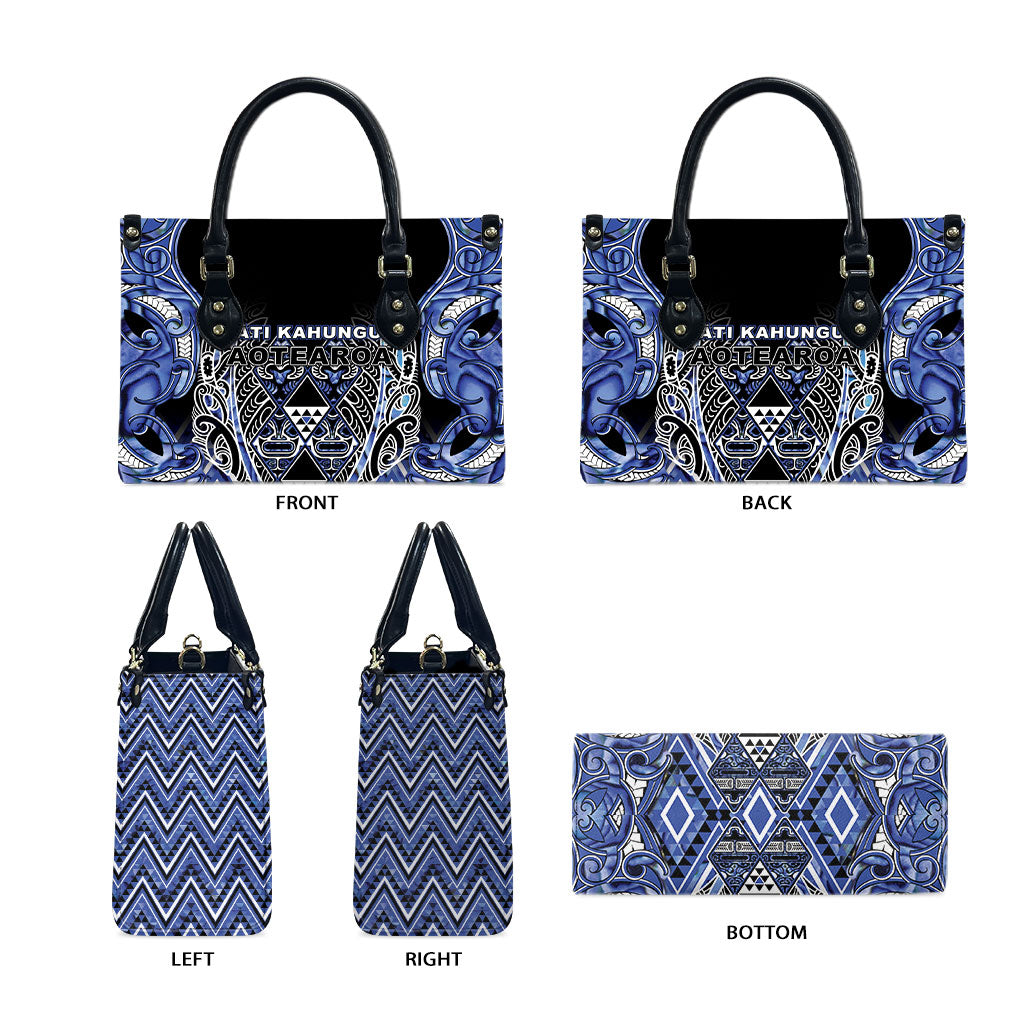 Aotearoa Ngati Kahungunu Leather Bag Maori Tribal Blue Paua Shell Pattern