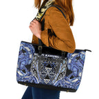 Aotearoa Ngati Kahungunu Leather Tote Bag Maori Tribal Blue Paua Shell Pattern