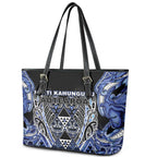 Aotearoa Ngati Kahungunu Leather Tote Bag Maori Tribal Blue Paua Shell Pattern