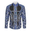 Aotearoa Ngati Kahungunu Long Sleeve Button Shirt Maori Tribal Blue Paua Shell Pattern