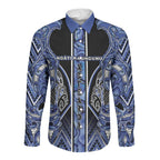 Aotearoa Ngati Kahungunu Long Sleeve Button Shirt Maori Tribal Blue Paua Shell Pattern