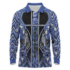 Aotearoa Ngati Kahungunu Long Sleeve Polo Shirt Maori Tribal Blue Paua Shell Pattern