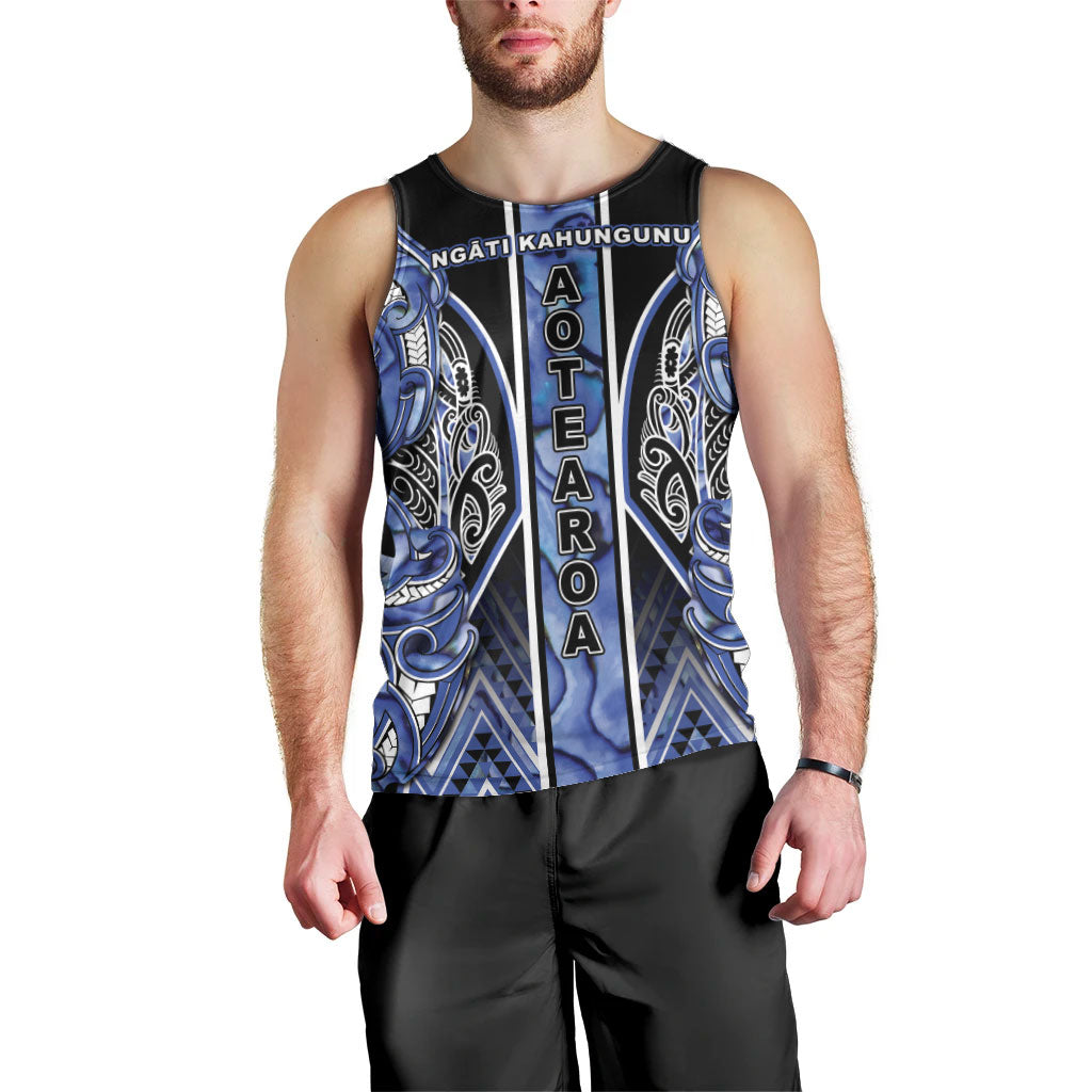 Aotearoa Ngati Kahungunu Men Tank Top Maori Tribal Blue Paua Shell Pattern