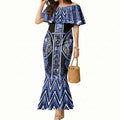Aotearoa Ngati Kahungunu Mermaid Dress Maori Tribal Blue Paua Shell Pattern